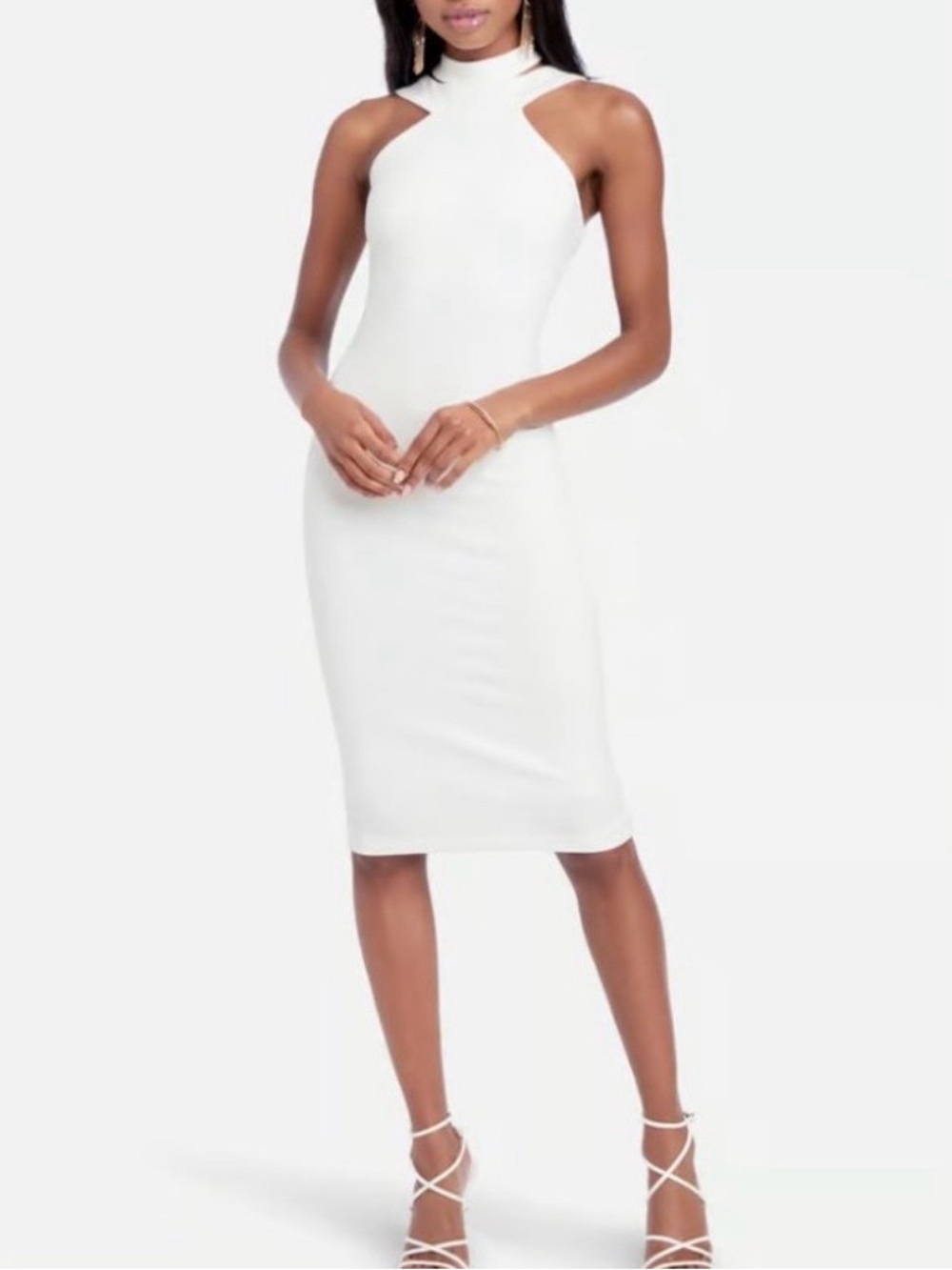 Bebe Women’s Sleeveless White Cream High-Neck Midi Dress, Size 6